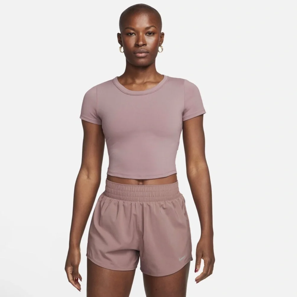 Nike Dri-FIT Short-Sleeve Cropped Top Smoked Mauve Women’s Large